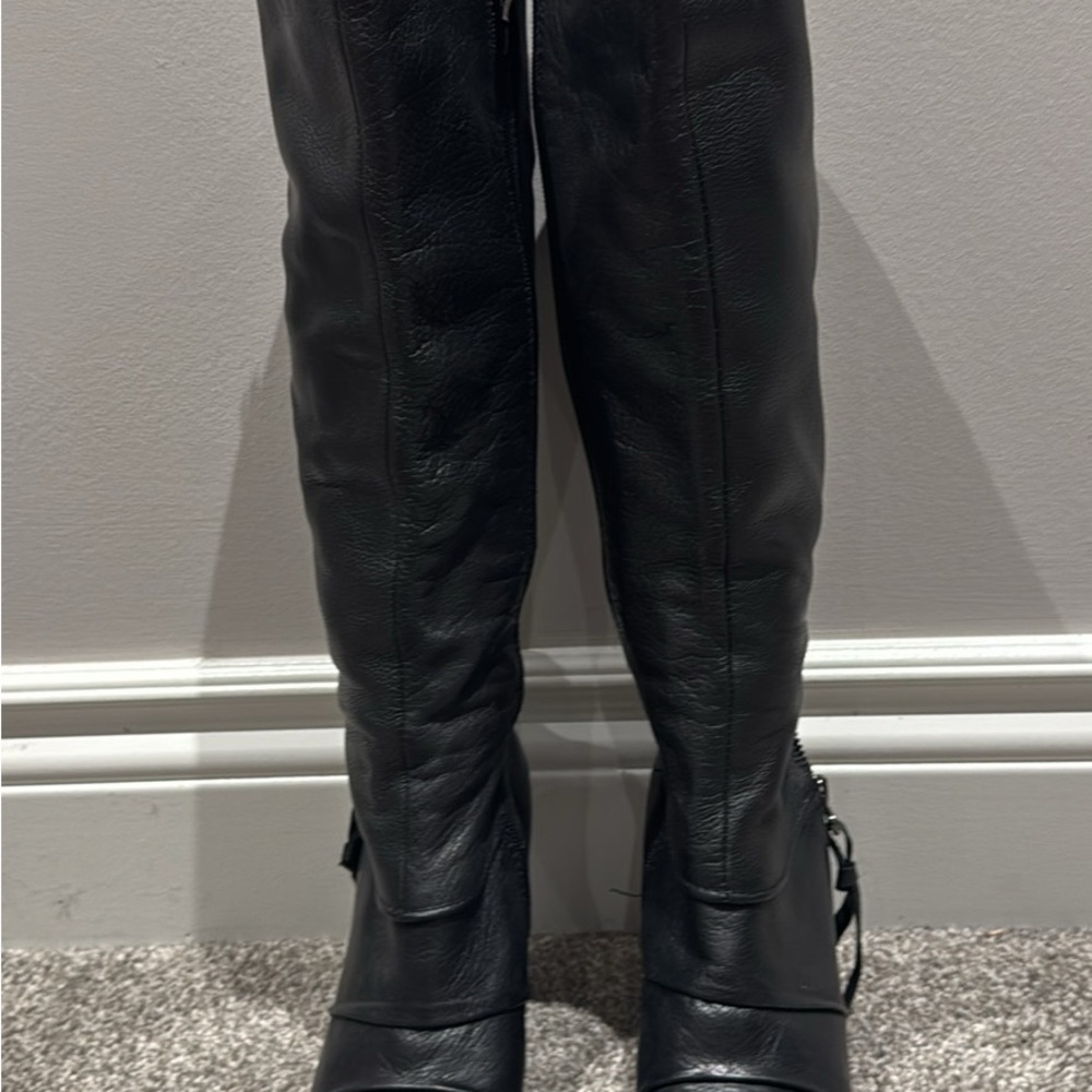 Black Leather Knee-High Boots - Picture 2 of 9